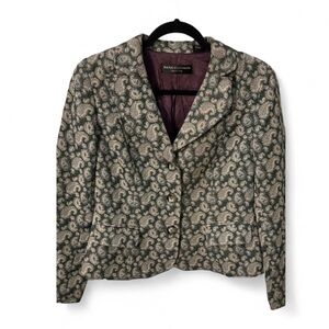 DANA BUCKMAN Green career 3 button lined paisley business casual woman blazer M